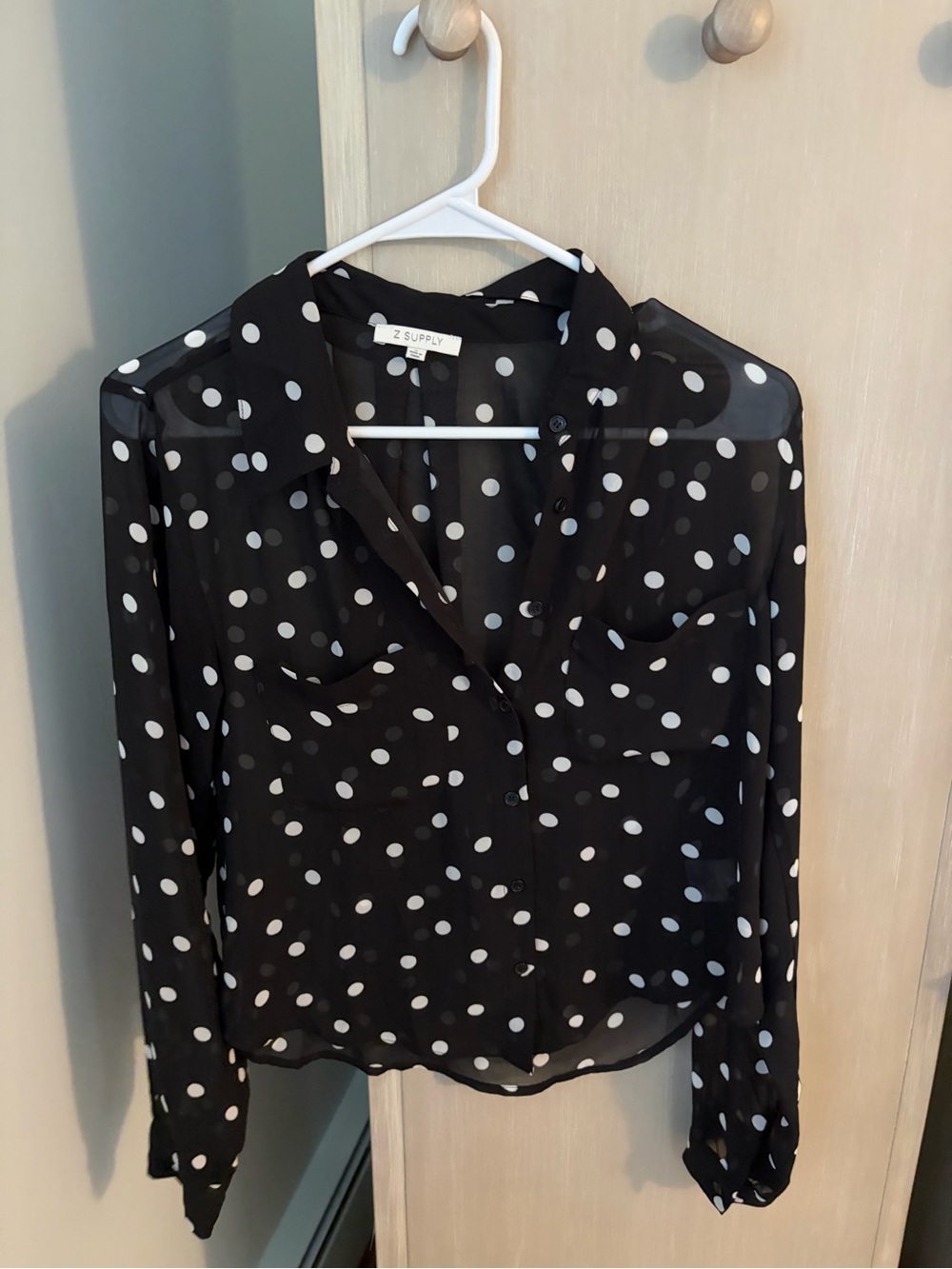 Z Supply Black and White Polka Dot Button-Down Blouse